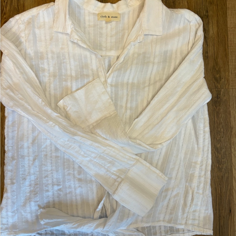 Cloth & Stone White Textured Button-Down Shirt